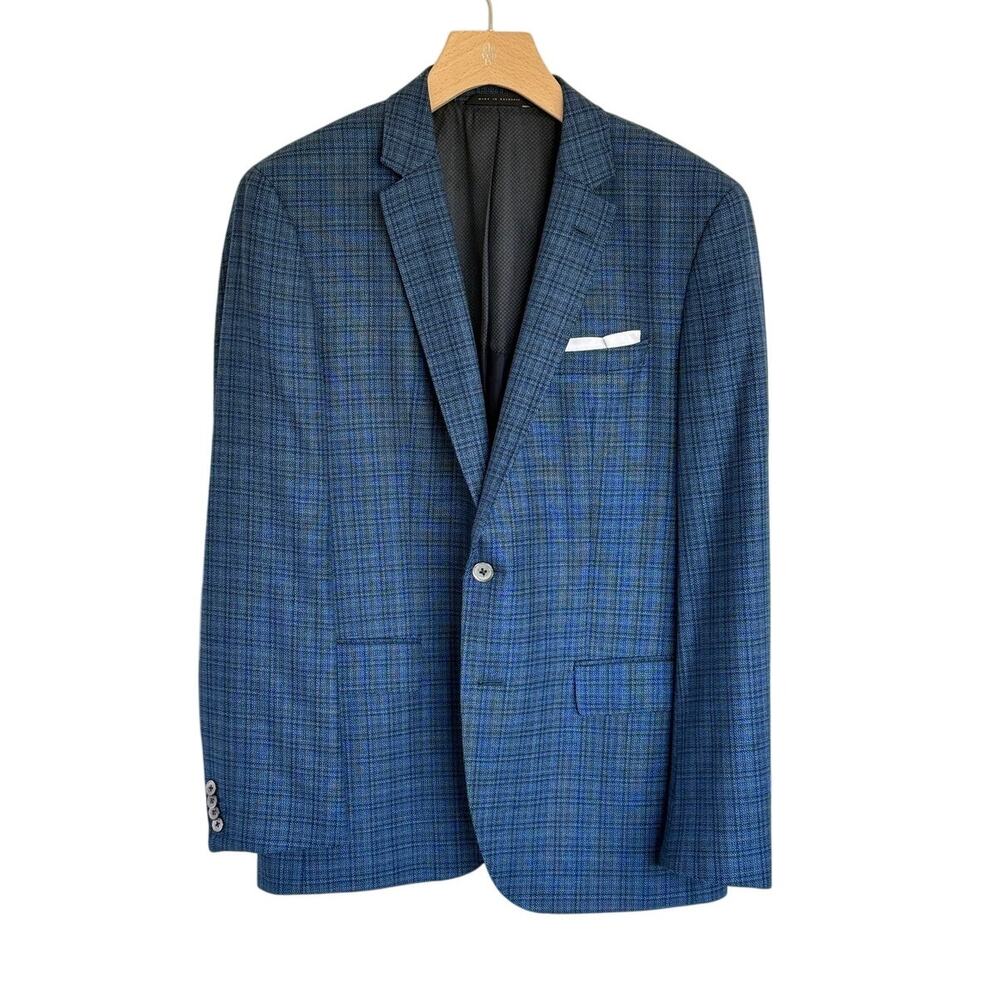 BOSS Hugo Boss Blue Plaid Sport Coat Blazer Drago Super 120s Wool 42R